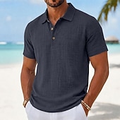 economico Polo Classico da Uomo-Per uomo Camicia di lino Polo Casuale Vacanza Classico Manica Corta Moda Tinta unica Semplice Bottoni Estate Primavera Vestibilità regolare Bianco Nero Verde chiaro Blu marino Cachi Grigio Camicia di