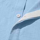 cheap Vacation-Men's Shirt Linen Shirt Summer Shirt Beach Wear Button Up Shirt Color Block Vacation Holiday White Black Sky Blue Green Short Sleeves Shirt Collar Summer Spring Clothing Apparel