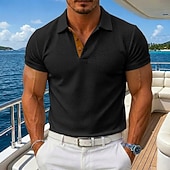  Homme Polo en seersucker Ice Silk Texturé Occasionnel Fête Col Rabattu Manche Courte Mode Basique Uni Avec Poches Boutons Printemps & Été Été Coupe régulière Bleu Noir Blanche Gris Polo en seersucker