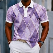 ieftine Polo geometric pentru bărbați-Bărbați Bloc Culoare Geometică Tricouri polo Manșon scurt Tricouri de polo Cămăși cu guler Casual Îmbrăcăminte Atletică Imprimare 3D Nasturi Material Plasă care Respiră Vară Primăvară Albastru