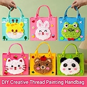 abordables Regalos-Bolso de mano creativo para pintar con hilo para niños, paquete de 3/6 bolsos de fieltro con animales surtidos al azar, bolso de mano de costura hecho a mano, arte educativo &amp;Actividad manual, lindos