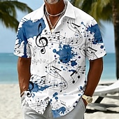  Per uomo Musica Note Camicia Camicia Estiva Camicia con Bottoni Manica Corta Vintage Retrò All'aperto Vacanza al Mare Estate Primavera Collo ripiegato Stampa 3D Camicie con bottoni Blu Viola Marrone
