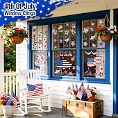 Fensteraufkleber zum 4. Juli – 9 Bögen mit 111 Stück, patriotische Dekoration, doppelseitig, zum Unabhängigkeitstag, statisch haftende Fensteraufkleber für Glasfenster, rot-weiß &blaue
