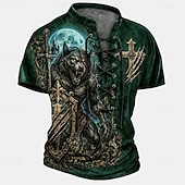  Per uomo Lupo Croce Maglia Henley Maglietta Manica Corta maglietta Stampa 3D Collo con lacci Henley Camicia Scuro Quotidiano Festival Blu verde 1# Verde Primavera & Estate Abbigliamento S M L XL 2XL
