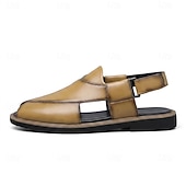 ieftine sandală de rochie-Bărbați Epocă Casual Zilnic PU piele Comfortabil Respirabil Buclă Kaki Negru Gri Vară Primăvară Toate Sezoanele