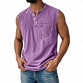 billige Tank Tops-SoftFade™ Men's Vintage Vest Top 100% Cotton Acid Wash Undershirt Sleeveless Henley Shirt Summer Fall Plain Classic Vacation Street Black Top Tee for Men