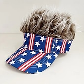  Perruque-chapeau drapeau américain, casquette patriotique à visière commémorative du 250e anniversaire des États-Unis avec cheveux hérissés, chapeau rouge, blanc et bleu pour la fête nationale