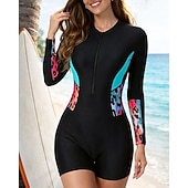 cheap One Pieces Rash Guards-Women's Rash Guard Bathing Suit Swimsuits Patchwork UV Protection Elastic Long Sleeve Swimwear Swimsuit Surfing Scuba Water Sports Summer