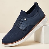 economico Scarpe Casual con Lacci-Scarpe da ginnastica Oxford da uomo blu navy in maglia, scarpe casual stringate eleganti da passeggio, scarpe comode e leggere per ufficio, viaggi e uso quotidiano