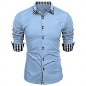cheap Men's Non Iron Shirts-Men's Shirt Dress Shirt Button Down Shirt Non Iron Shirt Color Block Casual Daily Light Pink Light Blue Black White Long Sleeve Turndown All Seasons Clothing Apparel Patchwork