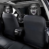 abordables Funda de Halloween-Fundas para reposacabezas de coche con diseño de fantasma con pelo mojado (2/4 unidades), fundas protectoras de reposacabezas de asiento con diseño de terror para Halloween, impresión plana 2D, ajuste
