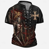  Męskie Templariusze Křížky Koszula Henley Koszulka Tee Krótki rękaw Podkoszulek Druk 3D Zasznurować szyję Henley Koszula Religijne Ciemny Codzienny Festiwal Czarny Czerwony Khaki Wiosna i lato Odzież