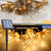 abordables Luces solares para exteriores-Guirnalda de luces solares de 11,6 m con 25 luces LED para camping, playa, bodas, patios, jardines, caminos, fiestas al aire libre y decoración de paisajes.