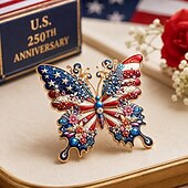 billiga U.S. 250-årsjubileum-Broschnål med amerikansk 250-årsjubileum, brosch med amerikansk flagga och fjäril i strass, patriotisk minnesnål för kvinnor 1776-2026, smycken till present till USA:s självständighetsdag, minnesdagen