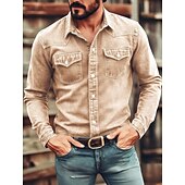 cheap Men's Work Shirts-SoftFade™ Men Shirt Casual Shirt Demin Shirt Acid Wash Shirt Garment Dyed Burgundy Navy Blue Green khaki Gray Long Sleeve Plain Shirt Collar Casual Daily Front Pocket Clothing