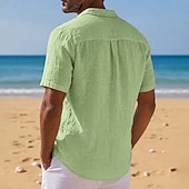 preiswerte Urlaub-Herren Leinenhemd Sommerhemd Strandbekleidung Knopfhemd Einfach Urlaub Kreuzfahrt Schwarz Weiß Hellgrün Rosa Kurzarm Umlegekragen Sommer Bekleidung