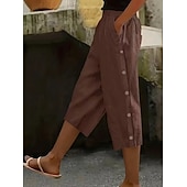  Dames Capri broeken Recht Casual / Dagelijks Comfortabel Kuitlengte Hoge taille Effen Kleur Lapwerk Zak Knoop Comfort Inelastisch Casual Vakantie Zwart Marineblauw Bruin Militair Groen Zomer Lente