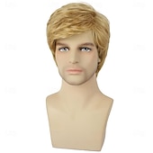 preiswerte Herrenperücken-Kurze, blonde, gestufte Herrenperücke mit natürlichen Wellen, hitzebeständig, aus Synthetik – ideal für Männer, lustige Perücken für Alltag, Partys, Kostüme, Cosplay und Halloween.