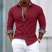 cheap Men's Non Iron Shirts-Men's Shirt Dress Shirt Button Down Shirt Non Iron Shirt Color Block Casual Daily Light Pink Light Blue Black White Long Sleeve Turndown All Seasons Clothing Apparel Patchwork