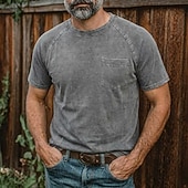 preiswerte Basic-T-Shirts-Herren Baumwoll-T-Shirt Gewaschenes Hemd T-Shirt Kurzarm Rundhalsausschnitt Sommer Frühling Ganzjahres Einfarbig Einfach Retro Vintage Betrübt Tasche Stückgefärbt Gewaschen Lässig Urlaub Straße