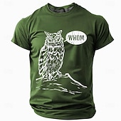  Camiseta masculina com estampa de coruja em balão de fala, humor gramatical engraçado, modelagem slim fit, estilo retrô, design exclusivo, tamanhos P, M, G, GG, XGG e XXGG.