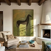 voordelige Schilderijen van dieren-Hand painted Modern Abstract Animal paintings Horse Art Original Surreal Horse Painting with Martini Glasses Olive Green Minimalist Black Animal Wall Art
