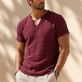 cheap Basic T shirts-Men's T Shirt Cotton T Shirt Short Sleeve Crew Neck Spring All Seasons Solid Color Vintage Antique Classic &amp; Timeless Ruched Layered Casual Daily White Burgundy Grey Top Tee for Men
