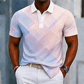 cheap Men's Color Block Polo-Men's Color Block Geometic Polo Shirts Short Sleeve Polo Shirts Collared Shirts Casual Athleisure 3D Print Buttons Spring &amp; Summer Yellow Green Rainbow