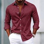 cheap Men's Non Iron Shirts-Men's Shirt Dress Shirt Button Up Shirt Polka Dot Casual Daily White Light Blue Black Red Long Sleeve Turndown All Seasons Clothing Apparel Slim Fit