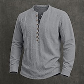  Bărbați Cămașă de in Cămașă popover Cămașă de vară Cămașă casual Simplu Casual Zilnic Alb Negru Bleumarin Albastru celest Manșon Lung Guler de stand Vară Primăvară Îmbrăcăminte Nasturi