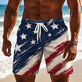 economico Stampa di Bandiera-Costumi da bagno patriottici americani con bandiera a 1776 2026 a lato con tasche per l'estate per il 250° anniversario degli uomini