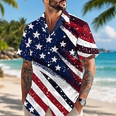  2026 250° Camicia Uomo Bandiera Americana US Flag Camicia Button Up Camicia Collo Camp Manica Corta Patriotica Quotidiana Festival Estate Primavera Collo Cubano Stampa 3D Blu