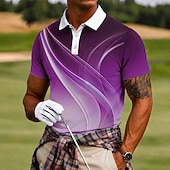 cheap Men's Golf Polo-Men's Geometic Golf Sports Polo Shirts Short Sleeve Polo Shirts Lapel Casual Athleisure Daily Wear 3D Print Buttons Spring &amp; Summer Blue Red Purple