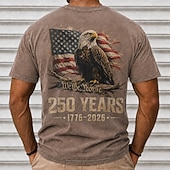  4th of July 2026 250th Men's Eagle American Flag 100 Cotton Acid Wash Heavyweight T-shirt Short Sleeve T shirt DTG Crew Neck Shirt Fashion Daily Holiday Spring Summer Clothing Apparel