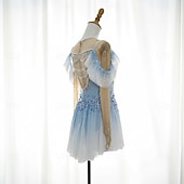 baratos Vestidos de Patinação Artística-Figure Skating Dress Women's Ice Skating Dress Sky Blue Patchwork Thumbhole Stretchy Training Competition Skating Wear Classic Crystal / Rhinestone Long Sleeve Ice Skating Figure Skating