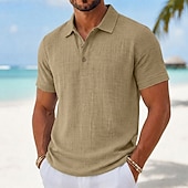 economico Polo Classico da Uomo-Per uomo Camicia di lino Polo Casuale Vacanza Classico Manica Corta Moda Tinta unica Semplice Bottoni Estate Primavera Vestibilità regolare Bianco Nero Verde chiaro Blu marino Cachi Grigio Camicia di