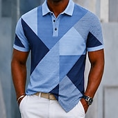cheap Men's Geometric Polo-Men's Color Block Geometic Polo Shirts Short Sleeve Polo Shirts Collared Shirts Casual Athleisure Daily Wear 3D Print Buttons Breathable Mesh Spring &amp; Summer Blue Purple Brown
