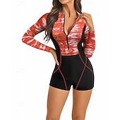 Χαμηλού Κόστους Rash Guards One Pieces-Γυναικεία Προστατευτικά Μαγιό Ολόσωμα κομμάτια Εκτυπωμένο Κουμπώσου Πολύ Ελαφρύ (UL) Προστασία UV Ελαστικό Μακρυμάνικο Μαγιό Σέρφινγκ Ψαροντούφεκο Άνοιξη