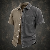 Χαμηλού Κόστους Ανδρικά Smart Casual πουκάμισα-ανδρικό πουκάμισο softfade™ casual πουκάμισο με οξύ βαμμένο μπορντό μωβ χακί στρατιωτικό πράσινο ανοιχτό μπλε κοντομάνικο απλό πουκάμισο γιακάς casual καθημερινά ρούχα κομψό