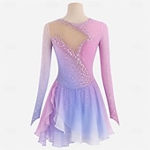 abordables Vestidos de Patinaje Artístico-Vestido de patinaje artístico Mujer Patinaje Sobre Hielo Vestidos Rosa Retazos Dedo Pulgar Alta elasticidad Entrenamiento Competición Ropa de Patinaje Clásico Cristal / Strass Manga Larga Patinaje