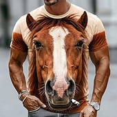 Herre Dyr Hest T skjorte Kortermet T skjorte 3D-utskrift Crew-hals Skjorte Morsom Avslappet Daglig Gate Lysebrun Brun Sommer Vår Klær S M L XL 2XL 3XL