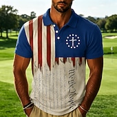  Men's American US Flag Polo Shirts Short Sleeve Polo Shirts Collared Shirts Casual Athleisure Festival Wear 3D Print Buttons Breathable Mesh Spring & Summer Blue 1 Blue 3# Blue 2#