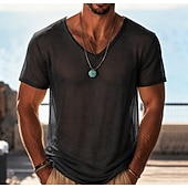 billiga grundläggande t-shirts-Herr T-shirt Stickad T-shirt T-tröja Kortärmad V-hals Sommar Ensfärgat Mode Lättvikt Grundläggande Nät Stickat Ledigt Semester Gata Svart Purpur Grön Topp t-shirt för män