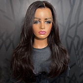 ieftine Peruci Dantelă pe toată suprafața Păr Uman-Perucă din păr uman cu închidere 5x5, 13x4, dantelă frontală, păr brazilian ondulat, maro închis, densitate 150% 180%, cu păr de păr natural, neted, linia părului naturală, 100% virgin, fără lipici,