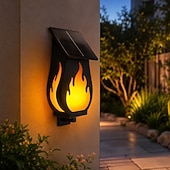 cheap Outdoor Wall Lights-1 Pc Outdoor Solar Flame Wall Light – Waterproof Flickering Fire Effect LED Garden Path Yard Patio Lawn Porch Decorative Lamp, Energy Saving for Summer Party, Camping &amp; Villa Ambiance