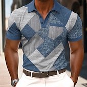  Homme Bloc de Couleur Géométrique Polo Manche Courte Polos Chemises à Col Vêtement décontracté de travaile Extérieur Athleisure Tenue quotidienne Impression 3D Boutons Maille Respirante Printemps