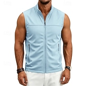 abordables Vestes de course-Homme Couleur Unie Gilet de course à pied Veste softshell Débardeur Rembourré Été Printemps Automne Avec Poches Fermeture intégrale Sans manches Séchage Rapide Léger Respirant Salle de sport Pêche