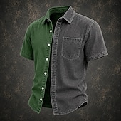 Χαμηλού Κόστους Ανδρικά Smart Casual πουκάμισα-ανδρικό πουκάμισο softfade™ casual πουκάμισο με οξύ βαμμένο μπορντό μωβ χακί στρατιωτικό πράσινο ανοιχτό μπλε κοντομάνικο απλό πουκάμισο γιακάς casual καθημερινά ρούχα κομψό