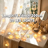baratos Luzes interiores a pilhas e USB-Luzes de fada românticas em forma de flor de cerejeira, 2m, 20 LEDs, estilo rústico, para decoração de interiores, ideal para casamentos, aniversários, festas, quartos, salas de estar, varandas e