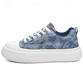 cheap Casual Lace-Up Shoes-Men's Blue Denim Sneakers – Lightweight Lace-Up Casual Shoes, Breathable Comfort Footwear for Travel, Weekend Leisure and Everyday Wear